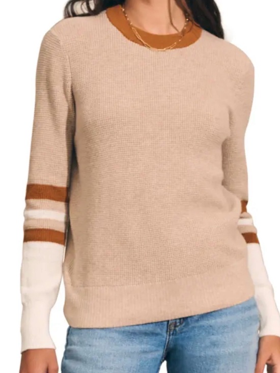 Faherty Sweaters - Faherty Throwback Waffle Knit Crew Organic Cotton/Cashmere In Oak Varsity, Small